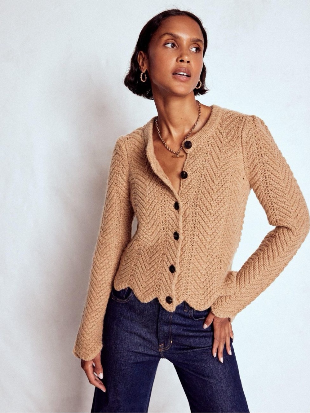Boden Chunky Chevron Knitted Sweater Jacket